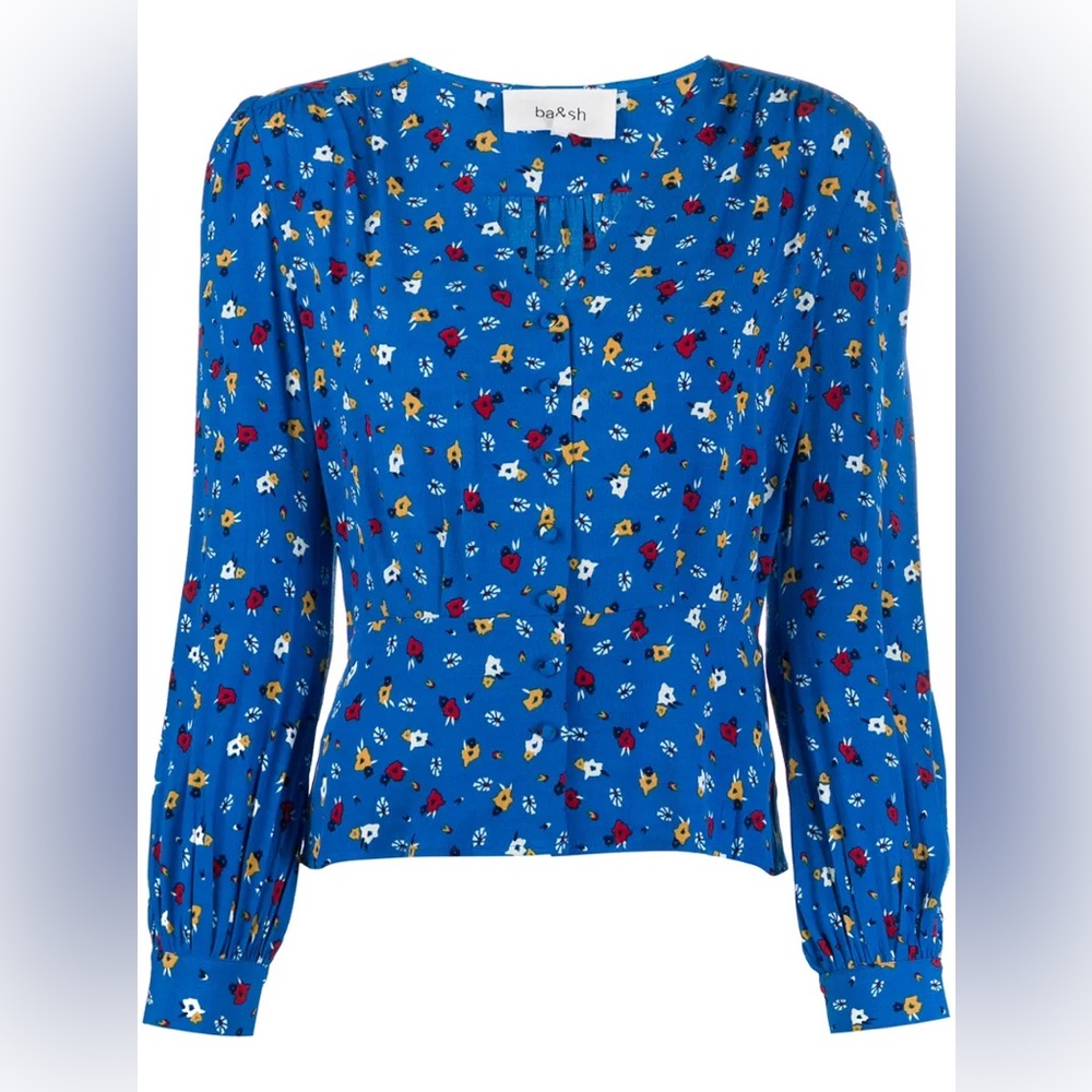 Ba&sh flowy peplum corset long sleeve blouse